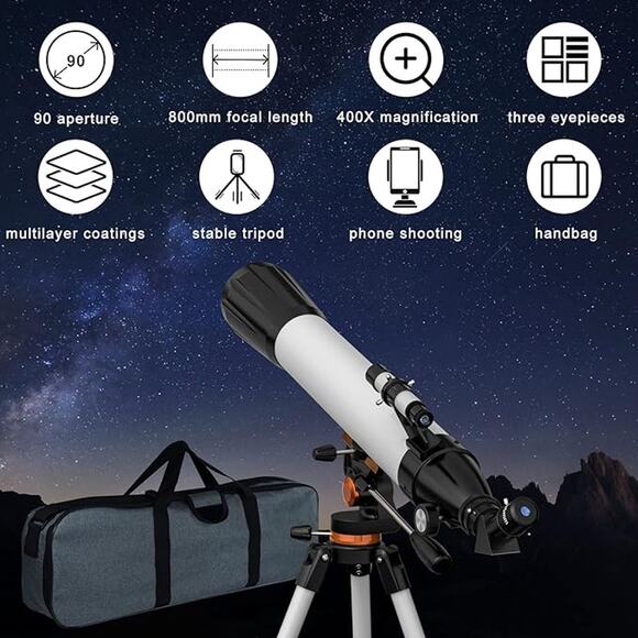 ABOTEC Telescope for Adults Astronomy 90mm Aperture 800mm - New in the Box - Picture 1 of 8